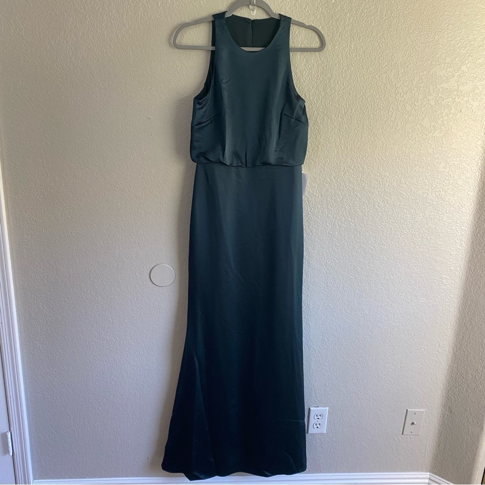 Dessy Collection Formal Dress—Blouson Trumpet Gown in Evergreen (Size 2)